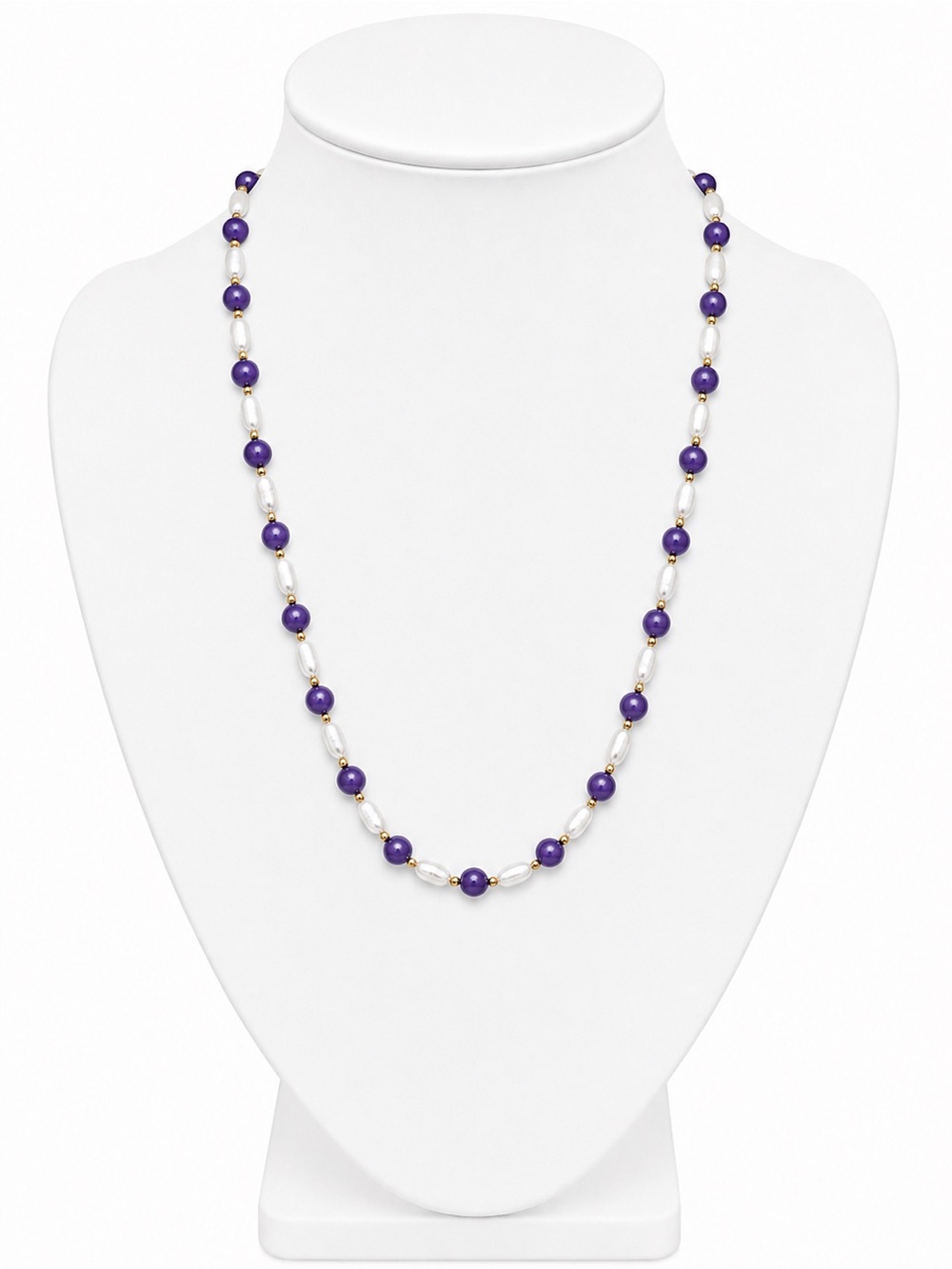 Purple & White Freshwater Pearls Long Beaded Necklace Heritage Classic